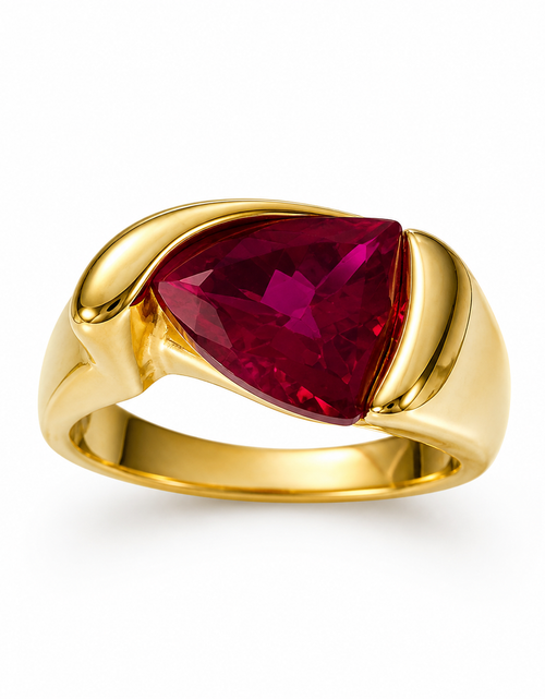 Load image into Gallery viewer, Crimson Edge Trillion Statement Ring -  with Gold Overlay
