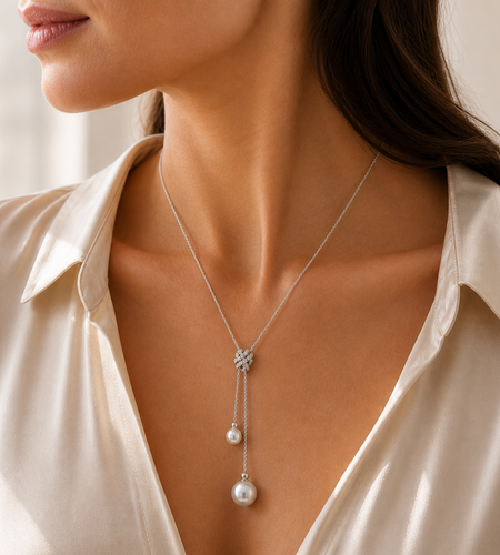 925 Sterling Silver Tahitian Pearl Drop Necklace – 8x9mm