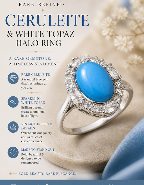 Load image into Gallery viewer, Cerulean Halo Legacy Ring - Ceruleite Halo Ring with White Topaz – Size 5
