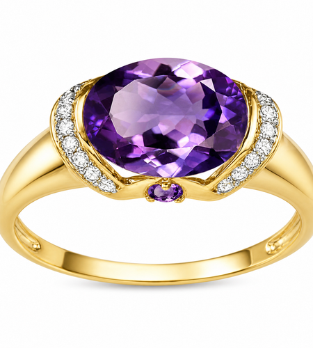 Royal Bloom Amethyst Ring Oval Amethyst & Diamond Accent Ring in 10K Yellow Gold