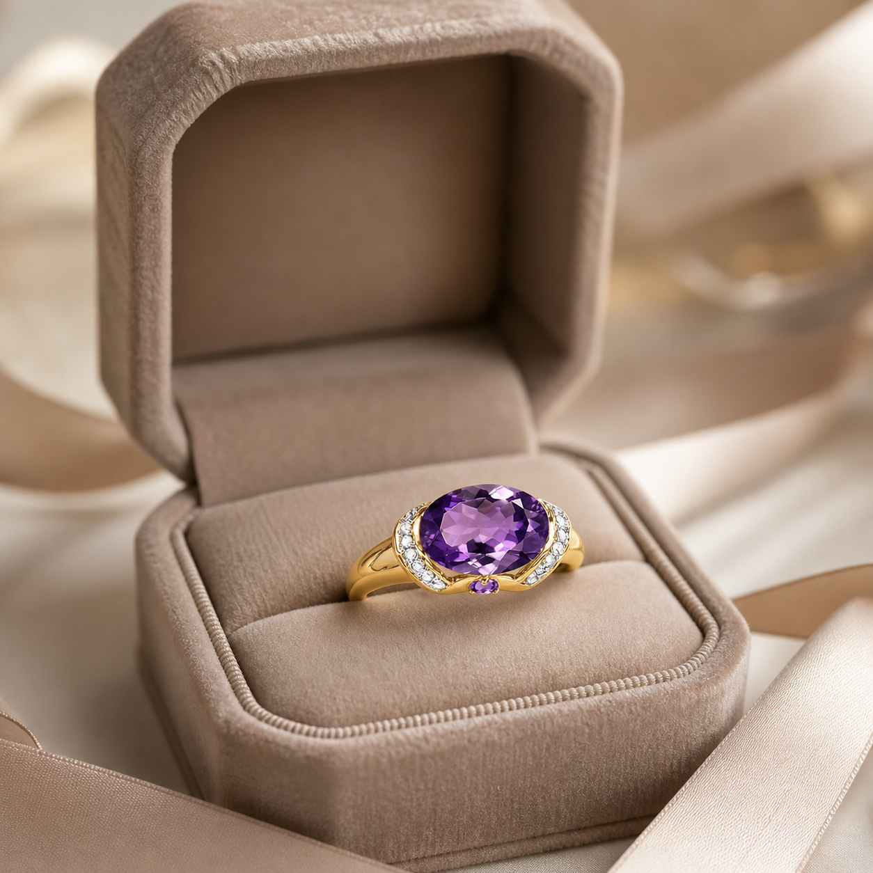 Royal Bloom Amethyst Ring Oval Amethyst & Diamond Accent Ring in 10K Yellow Gold