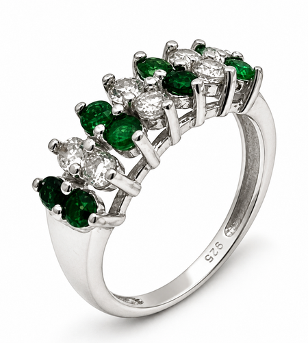 Verdant Luxe Emerald Band -Genuine Emerald & White Sapphire Sterling Silver Band Ring