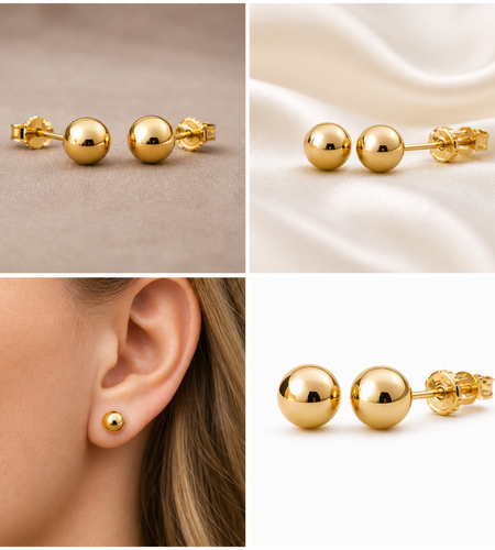 Golden Core Studs - 14K Yellow Gold 7.5mm Ball Stud Earrings – High Polish Classic