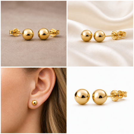 Golden Core Studs - 14K Yellow Gold 7.5mm Ball Stud Earrings – High Polish Classic
