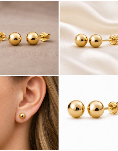 Load image into Gallery viewer, Golden Core Studs - 14K Yellow Gold 7.5mm Ball Stud Earrings – High Polish Classic
