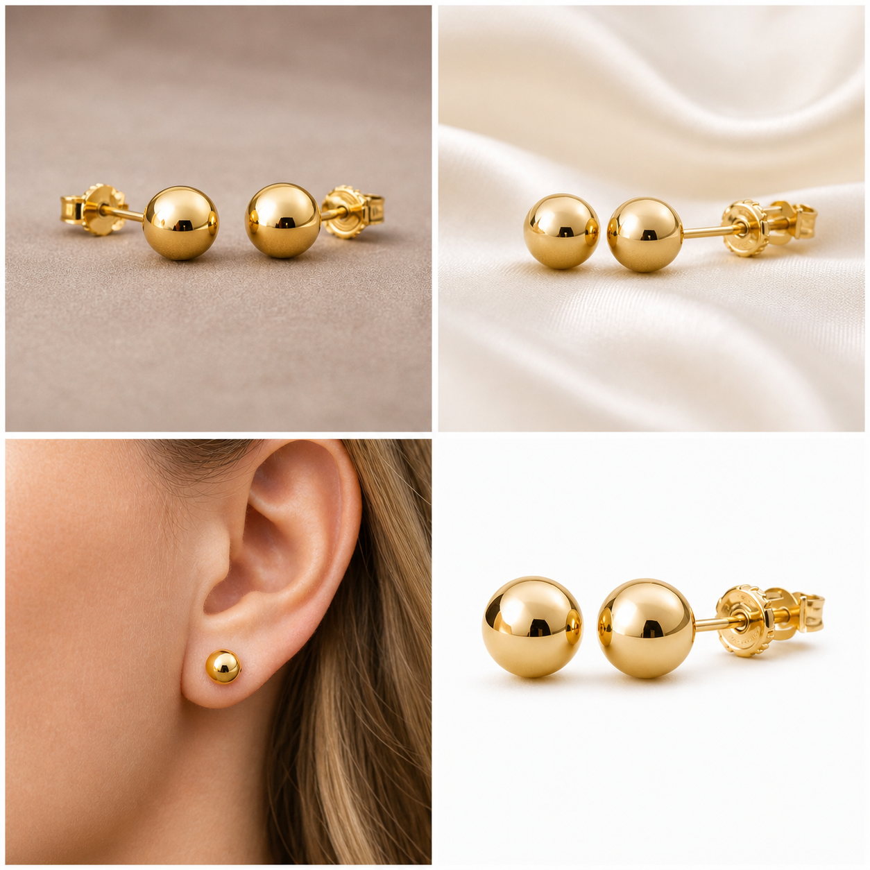 Golden Core Studs - 14K Yellow Gold 7.5mm Ball Stud Earrings – High Polish Classic