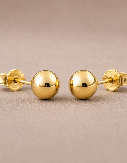 Load image into Gallery viewer, Golden Core Studs - 14K Yellow Gold 7.5mm Ball Stud Earrings – High Polish Classic
