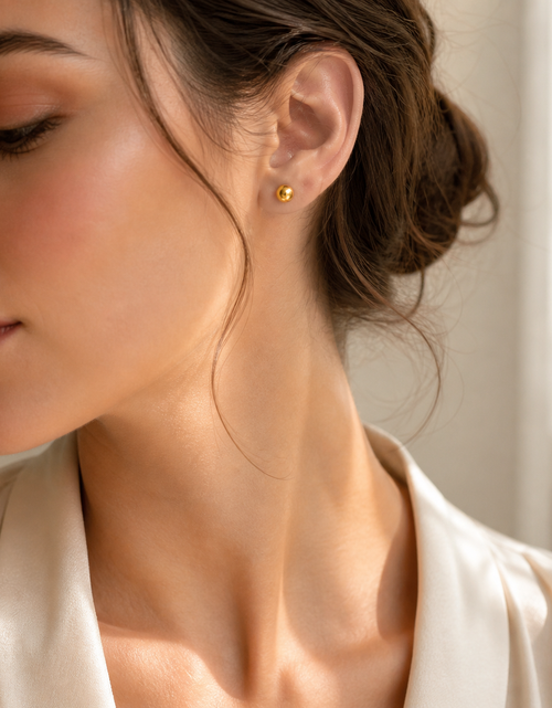 Load image into Gallery viewer, Golden Core Studs - 14K Yellow Gold 7.5mm Ball Stud Earrings – High Polish Classic
