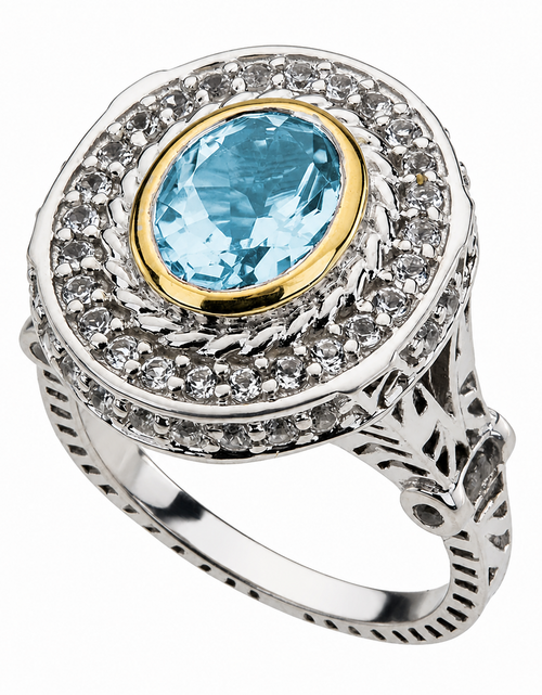 Load image into Gallery viewer, Azure Halo Radiance Ring-Pangea Mines Sky Blue Topaz Halo Ring – Sterling Silver Size 9

