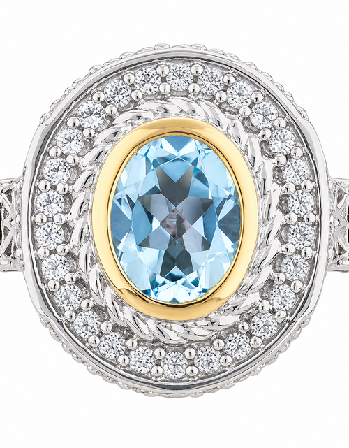 Load image into Gallery viewer, Azure Halo Radiance Ring-Pangea Mines Sky Blue Topaz Halo Ring – Sterling Silver Size 9
