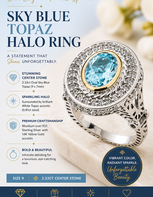 Load image into Gallery viewer, Azure Halo Radiance Ring-Pangea Mines Sky Blue Topaz Halo Ring – Sterling Silver Size 9
