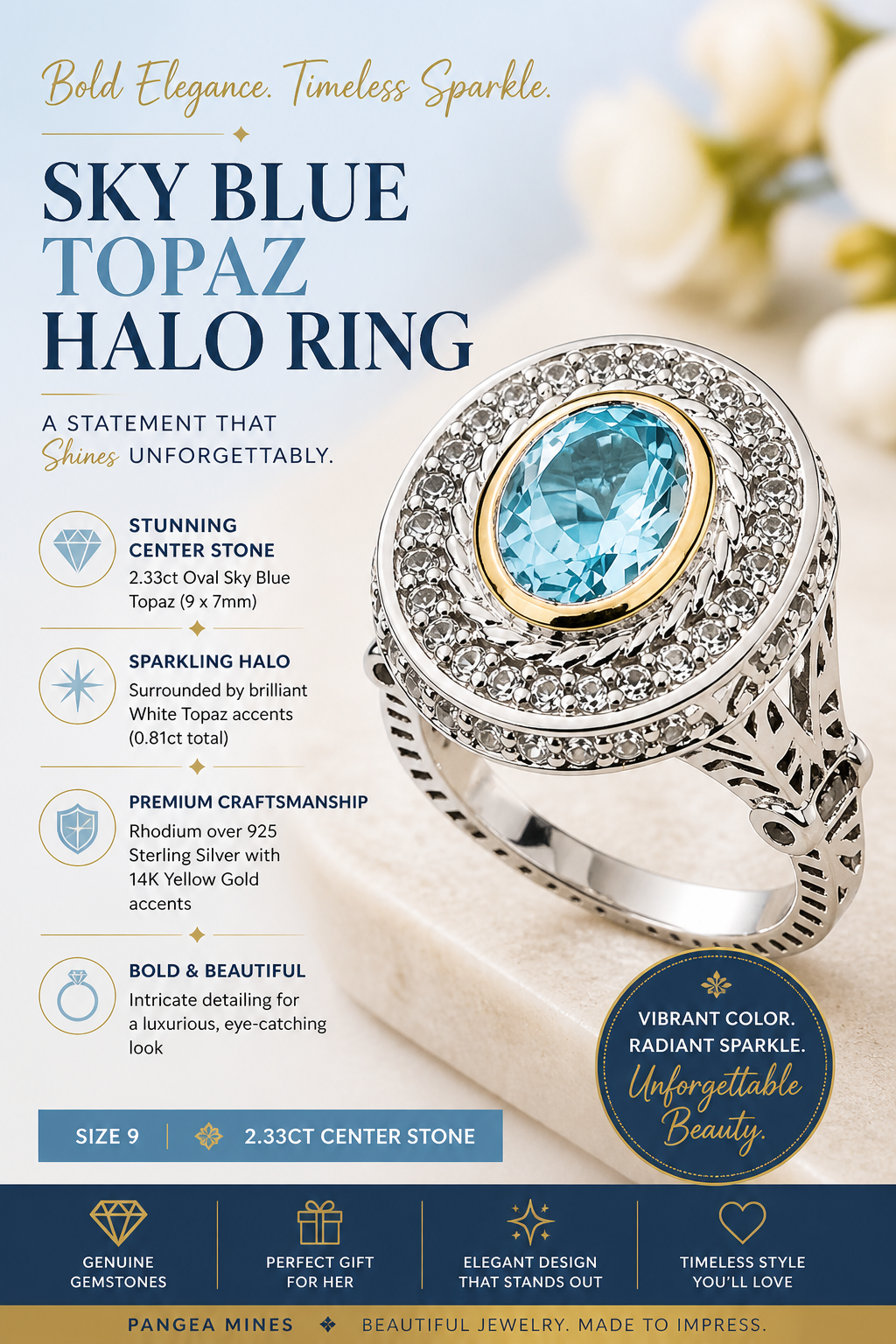 Azure Halo Radiance Ring-Pangea Mines Sky Blue Topaz Halo Ring – Sterling Silver Size 9