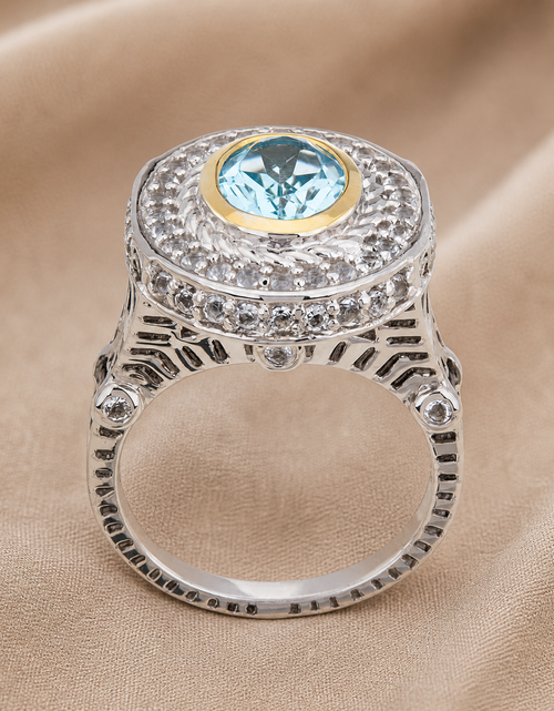 Load image into Gallery viewer, Azure Halo Radiance Ring-Pangea Mines Sky Blue Topaz Halo Ring – Sterling Silver Size 9
