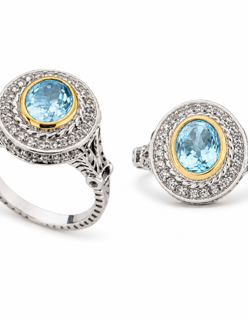 Load image into Gallery viewer, Azure Halo Radiance Ring-Pangea Mines Sky Blue Topaz Halo Ring – Sterling Silver Size 9
