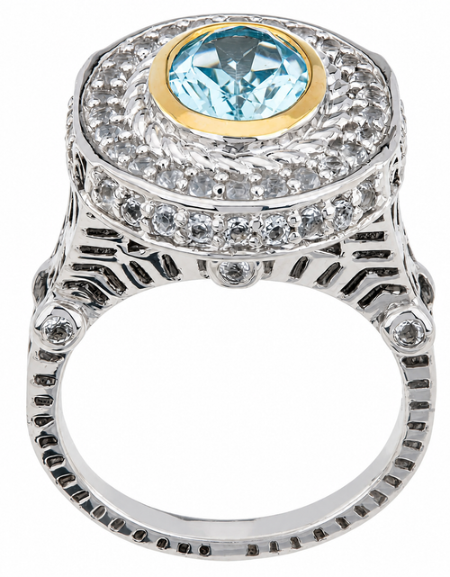 Load image into Gallery viewer, Azure Halo Radiance Ring-Pangea Mines Sky Blue Topaz Halo Ring – Sterling Silver Size 9
