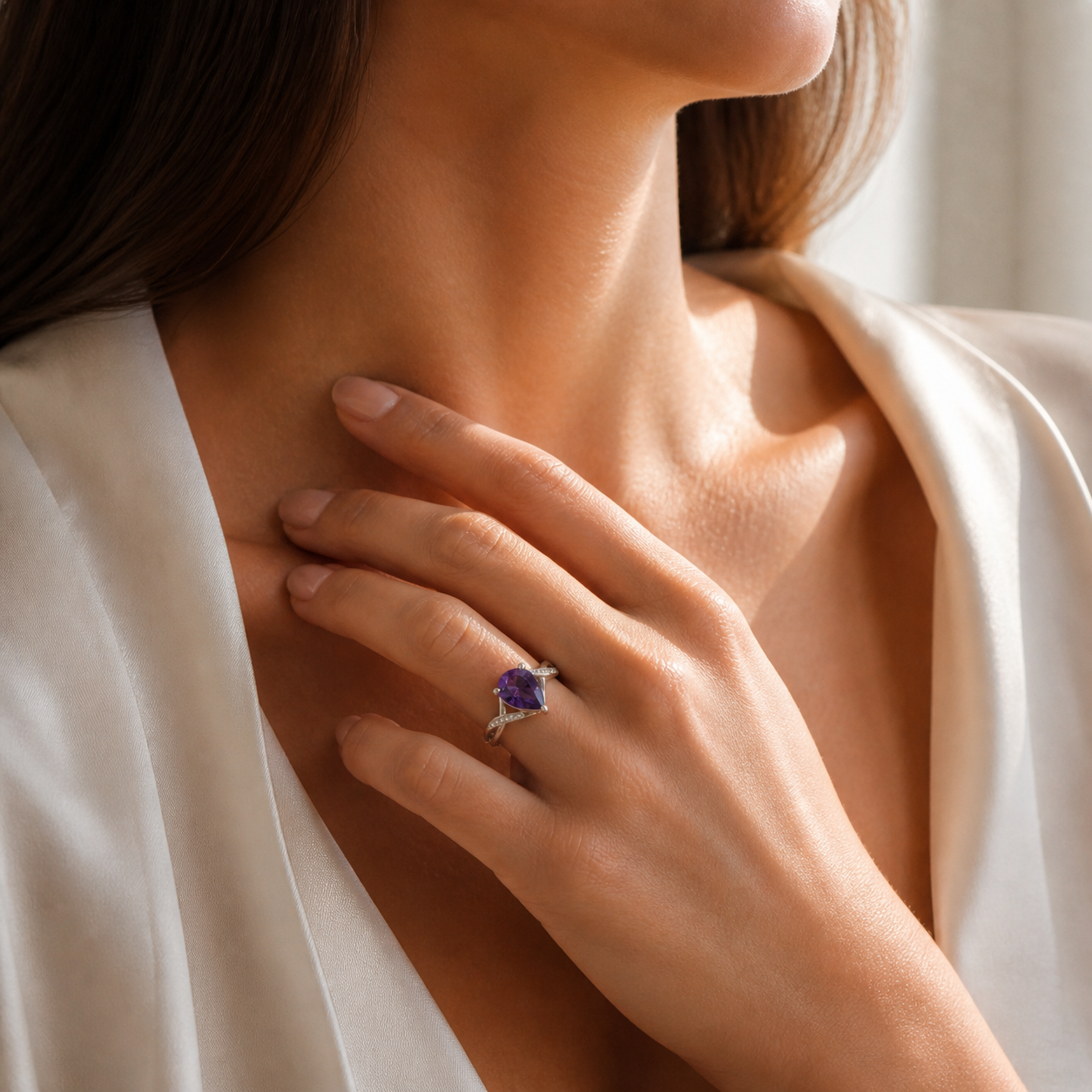 Violet Grace Amethyst Ring - .925 Sterling Silver Oval Amethyst – Size 7|Classic Solitaire