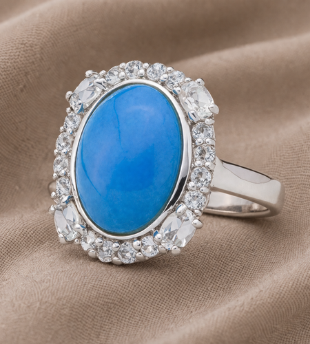 Cerulean Halo Legacy Ring - Ceruleite Halo Ring with White Topaz – Size 5