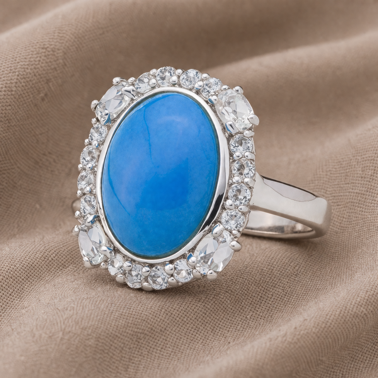 Cerulean Halo Legacy Ring - Ceruleite Halo Ring with White Topaz – Size 5