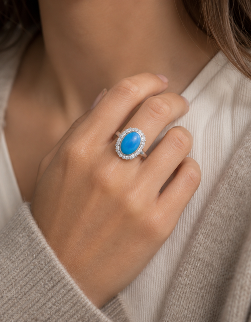 Load image into Gallery viewer, Cerulean Halo Legacy Ring - Ceruleite Halo Ring with White Topaz – Size 5
