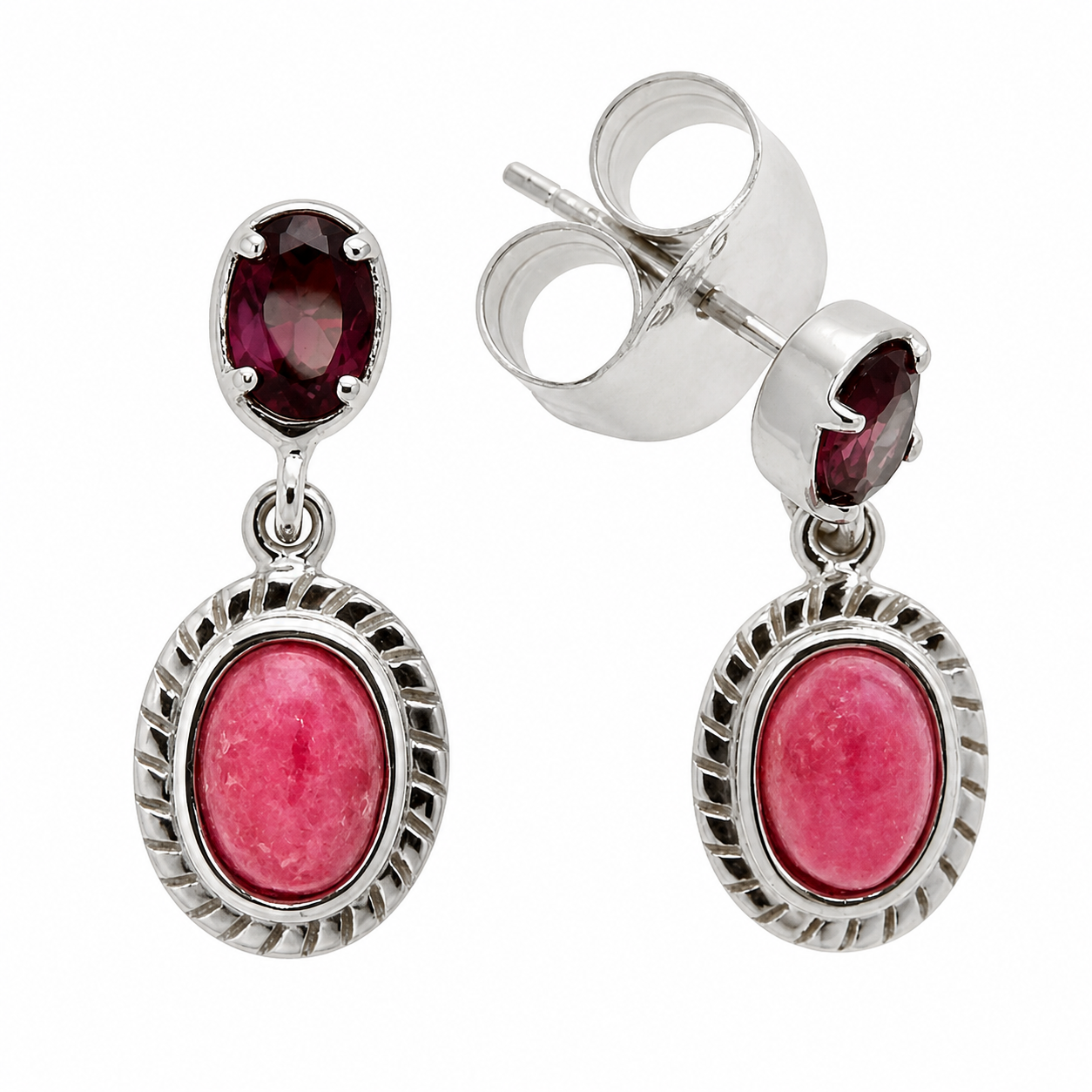 Simply Savvy “Crimson Bloom” Rhodonite & Garnet Drop Earrings – Sterling Silver
