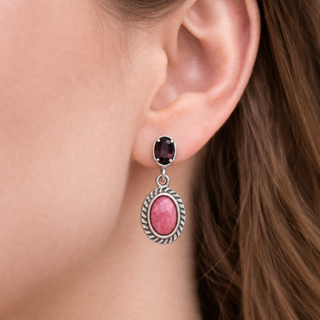 Simply Savvy “Crimson Bloom” Rhodonite & Garnet Drop Earrings – Sterling Silver