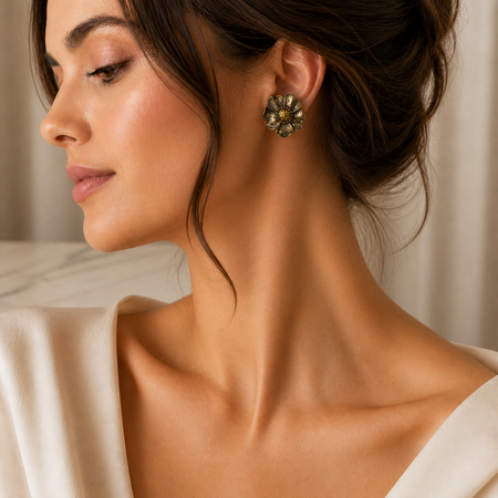 Simply Savvy “Golden Noir Bloom” Ann King Sterling Silver & 18K Gold Flower Earrings