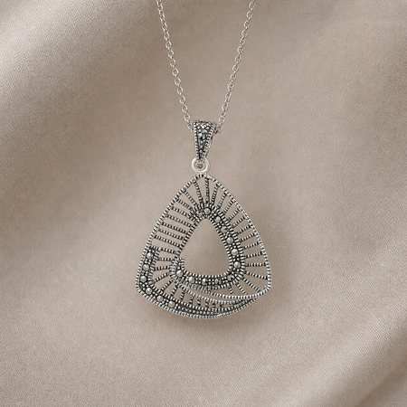 Simply Savvy “Radiant Eclipse” Marcasite-Style Sterling Silver Pendant Necklace