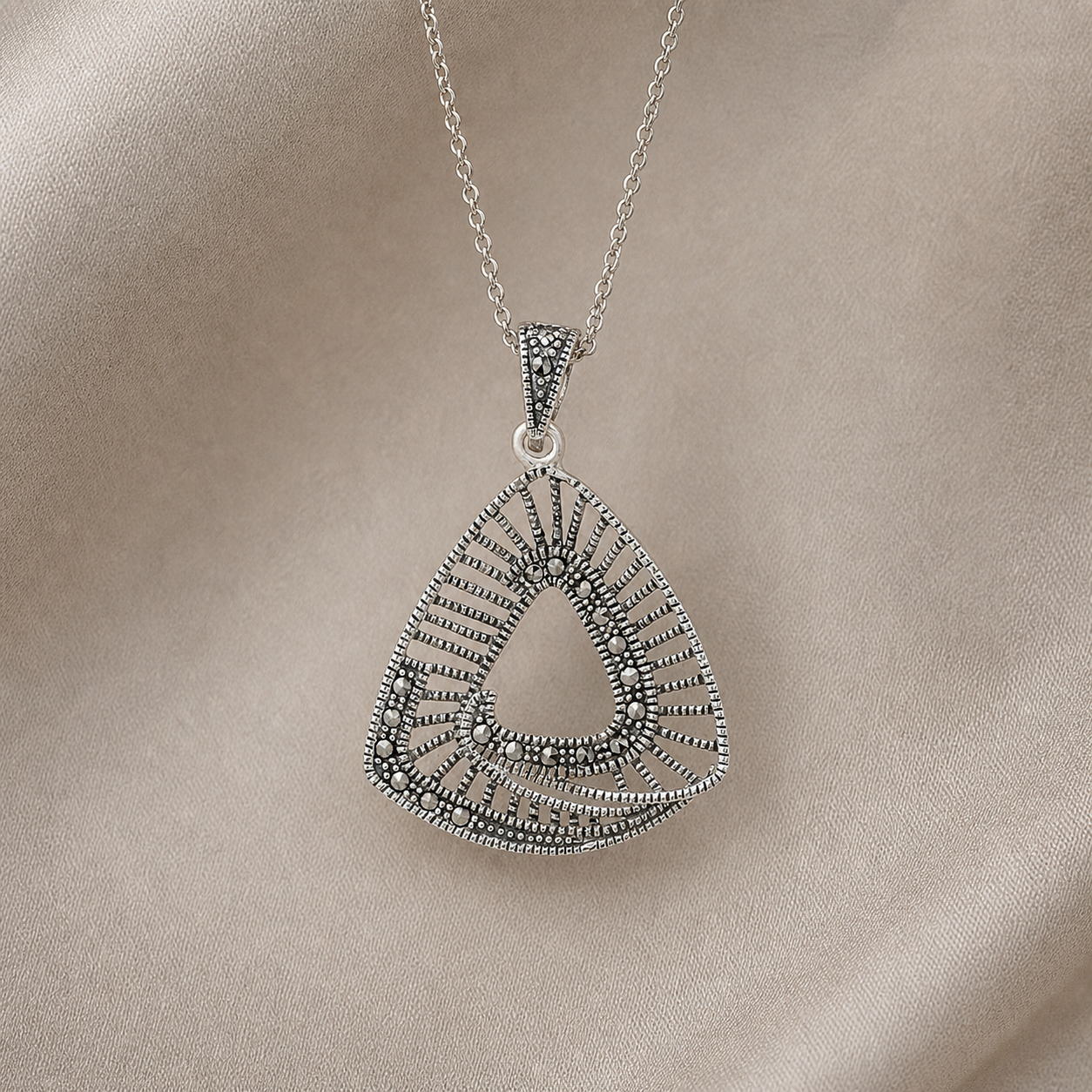 Simply Savvy “Radiant Eclipse” Marcasite-Style Sterling Silver Pendant Necklace