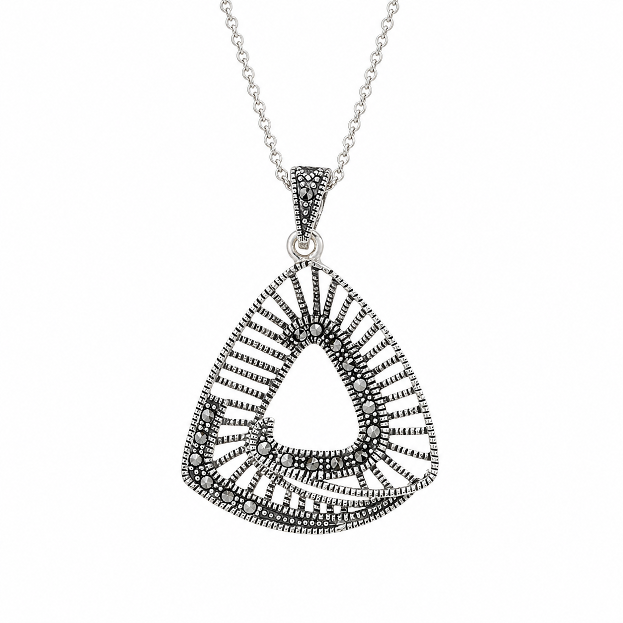 Simply Savvy “Radiant Eclipse” Marcasite-Style Sterling Silver Pendant Necklace