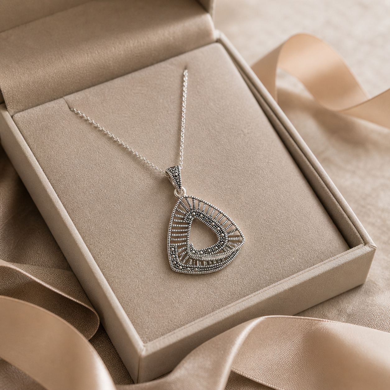 Simply Savvy “Radiant Eclipse” Marcasite-Style Sterling Silver Pendant Necklace