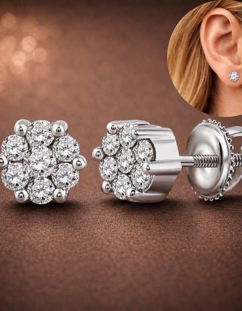 Load image into Gallery viewer, Simply Savvy “Petite Radiance” 14K White Gold Diamond Cluster Stud Earrings
