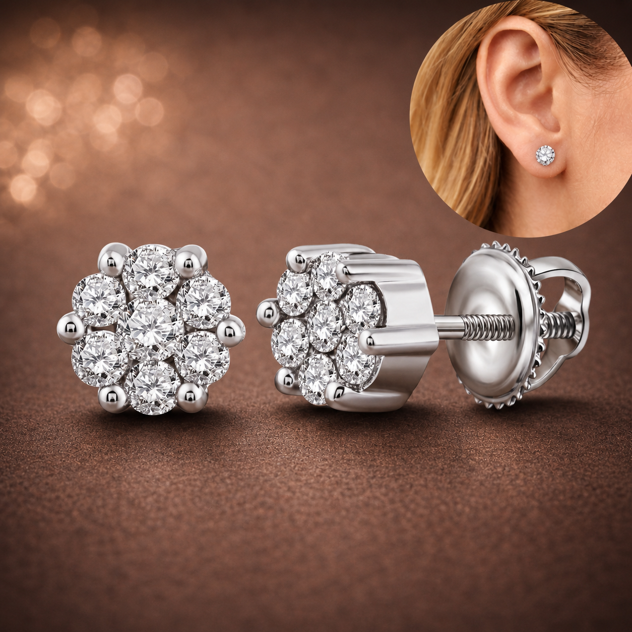 Simply Savvy “Petite Radiance” 14K White Gold Diamond Cluster Stud Earrings