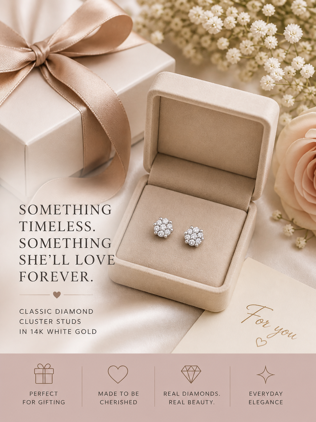 Simply Savvy “Petite Radiance” 14K White Gold Diamond Cluster Stud Earrings