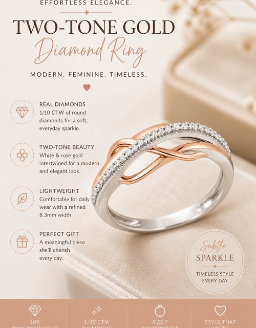 Load image into Gallery viewer, Simply Savvy “Intertwined Radiance” – 10K Two-Tone Gold Diamond Ring (1/10 CTW)
