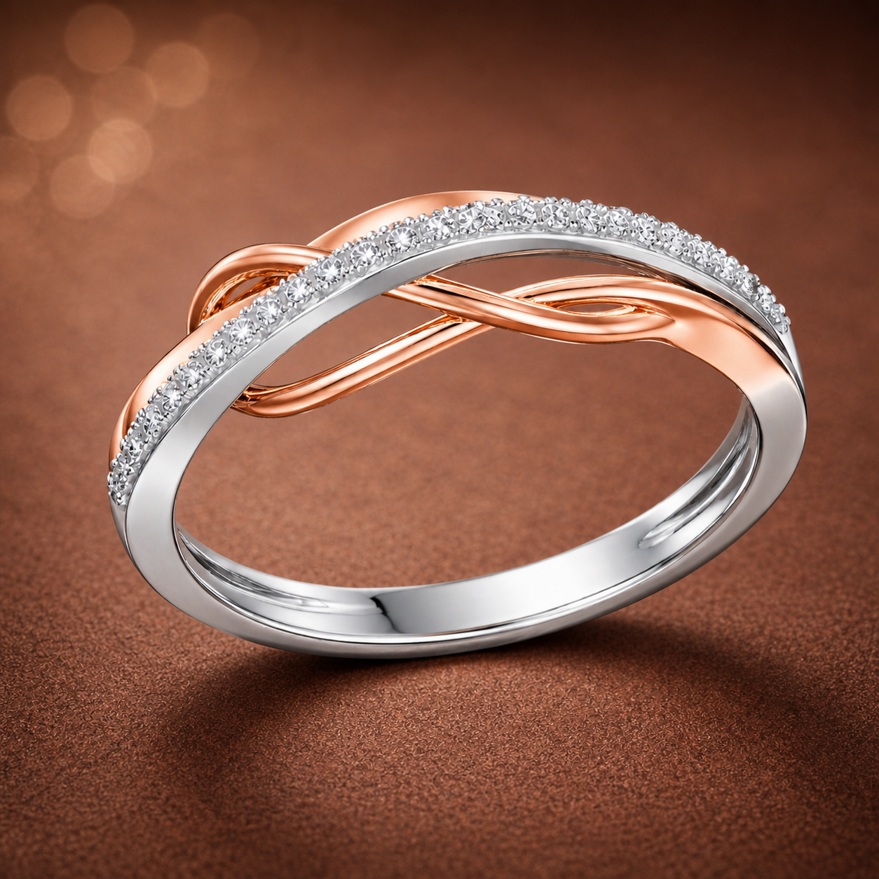 Simply Savvy “Intertwined Radiance” – 10K Two-Tone Gold Diamond Ring (1/10 CTW)