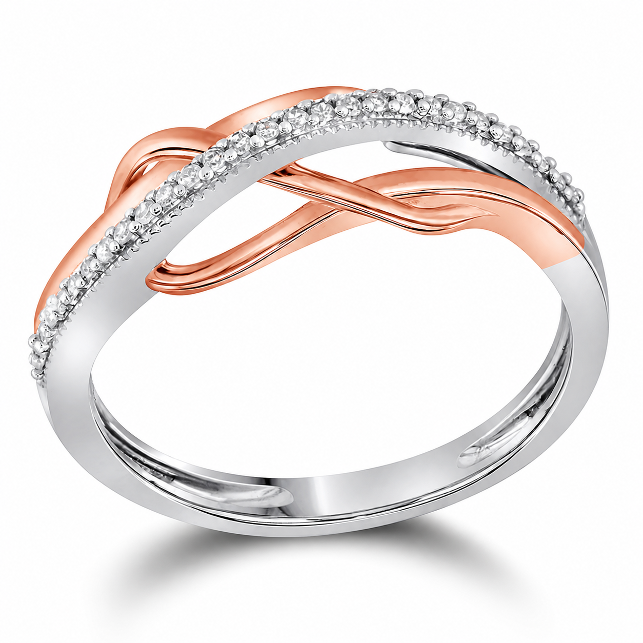 Simply Savvy “Intertwined Radiance” – 10K Two-Tone Gold Diamond Ring (1/10 CTW)
