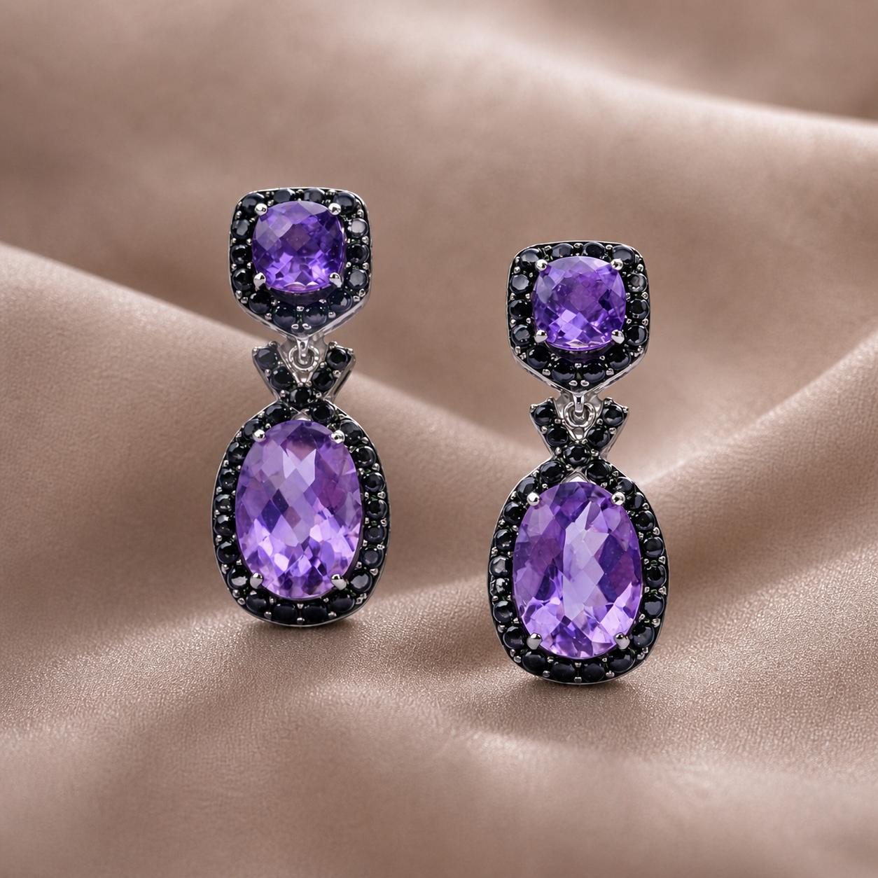 Simply Savvy “Midnight Amethyst Drops” – Sterling Silver Amethyst & Black Spinel Earrings (5.50 CTW)