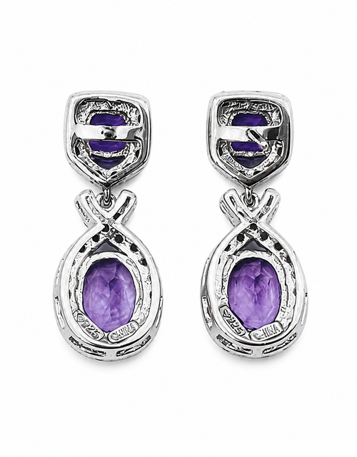 Load image into Gallery viewer, Simply Savvy “Midnight Amethyst Drops” – Sterling Silver Amethyst &amp; Black Spinel Earrings (5.50 CTW)
