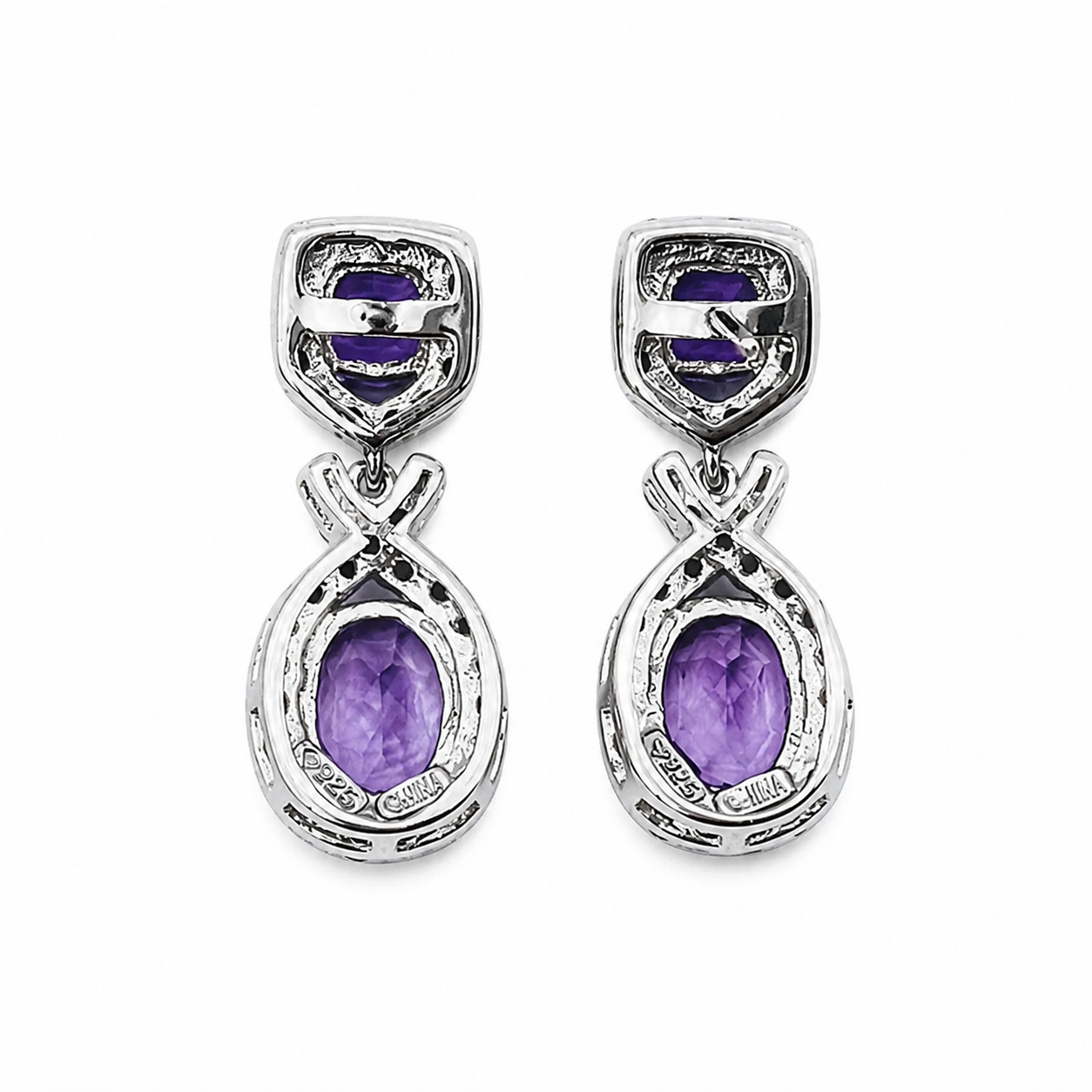 Simply Savvy “Midnight Amethyst Drops” – Sterling Silver Amethyst & Black Spinel Earrings (5.50 CTW)
