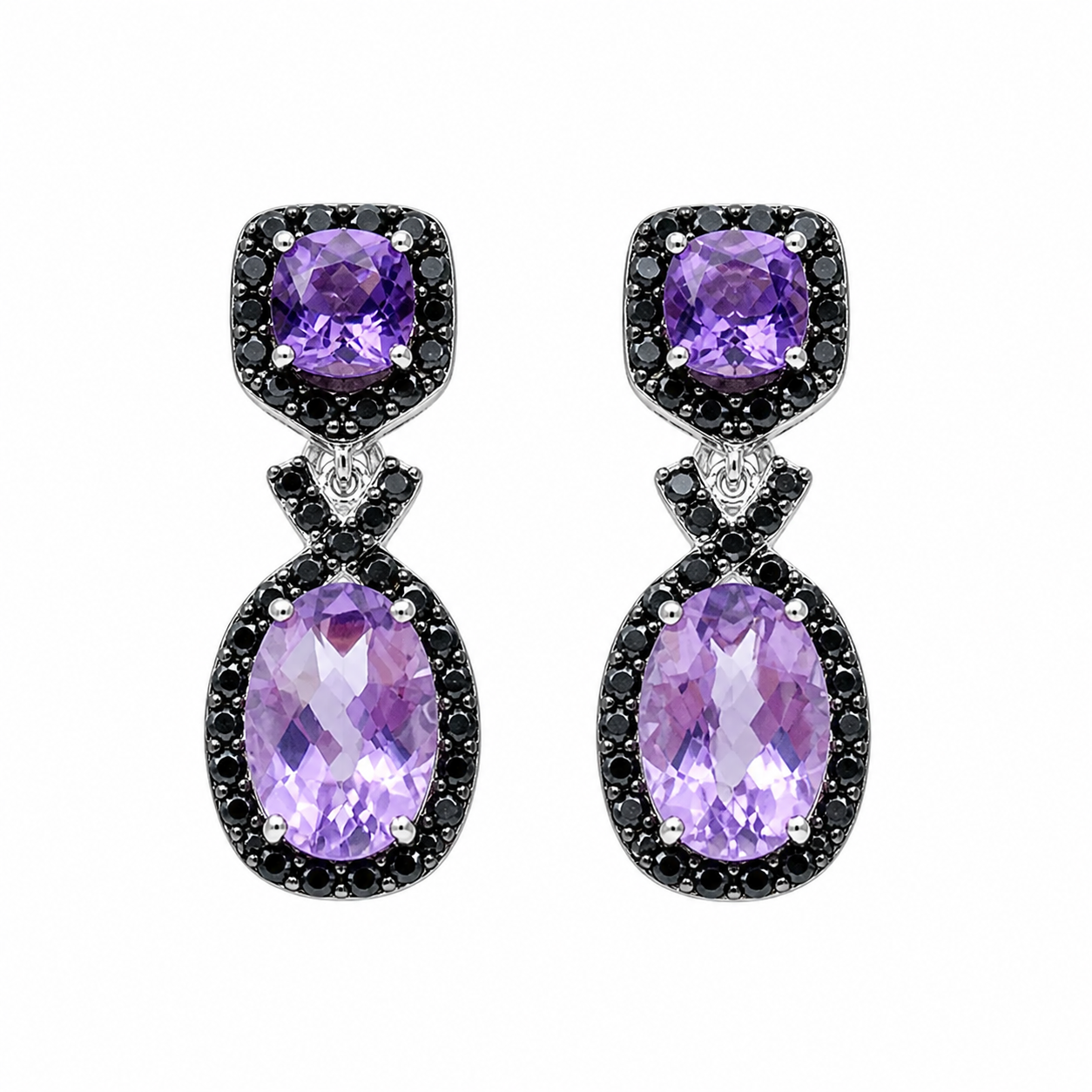 Simply Savvy “Midnight Amethyst Drops” – Sterling Silver Amethyst & Black Spinel Earrings (5.50 CTW)
