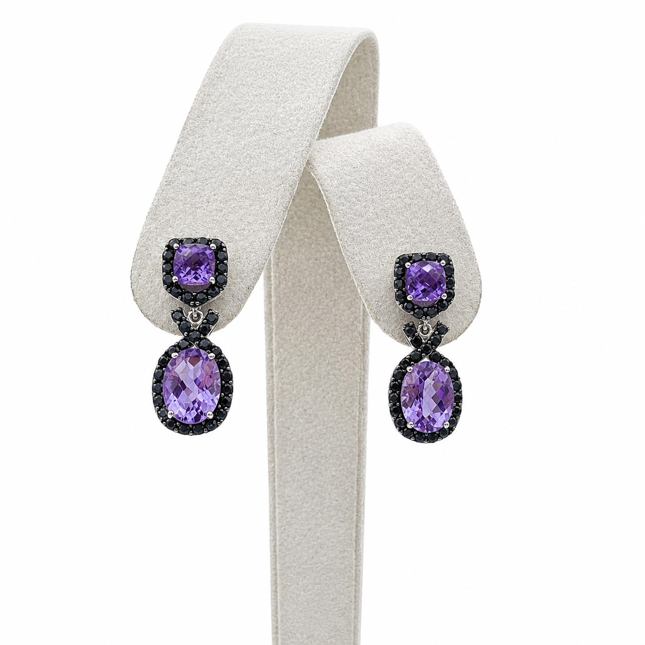 Simply Savvy “Midnight Amethyst Drops” – Sterling Silver Amethyst & Black Spinel Earrings (5.50 CTW)