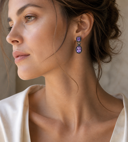 Simply Savvy “Midnight Amethyst Drops” – Sterling Silver Amethyst & Black Spinel Earrings (5.50 CTW)