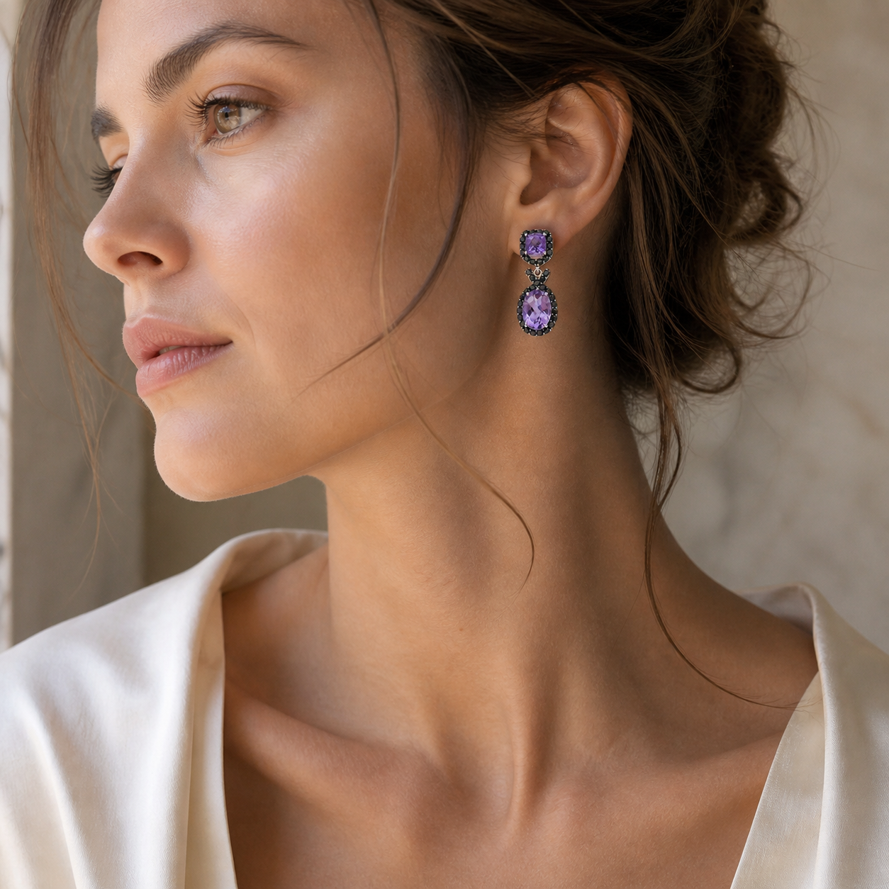 Simply Savvy “Midnight Amethyst Drops” – Sterling Silver Amethyst & Black Spinel Earrings (5.50 CTW)