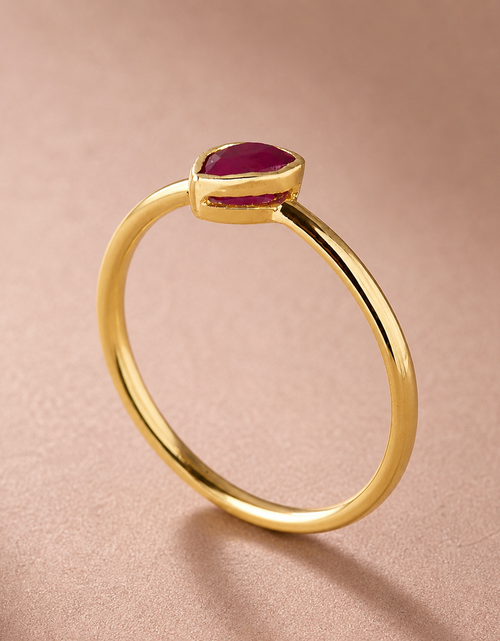 Load image into Gallery viewer, Simply Savvy “Crimson Teardrop” Ruby Ring – 0.60 CTW Natural Ruby in 14K Yellow Gold
