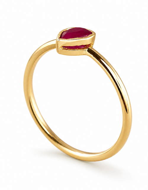 Load image into Gallery viewer, Simply Savvy “Crimson Teardrop” Ruby Ring – 0.60 CTW Natural Ruby in 14K Yellow Gold
