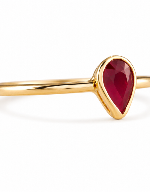 Load image into Gallery viewer, Simply Savvy “Crimson Teardrop” Ruby Ring – 0.60 CTW Natural Ruby in 14K Yellow Gold
