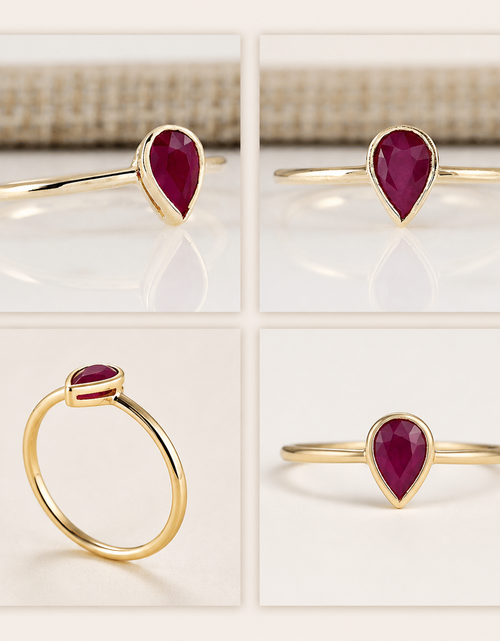 Load image into Gallery viewer, Simply Savvy “Crimson Teardrop” Ruby Ring – 0.60 CTW Natural Ruby in 14K Yellow Gold
