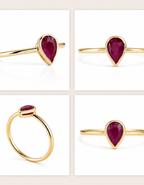 Load image into Gallery viewer, Simply Savvy “Crimson Teardrop” Ruby Ring – 0.60 CTW Natural Ruby in 14K Yellow Gold
