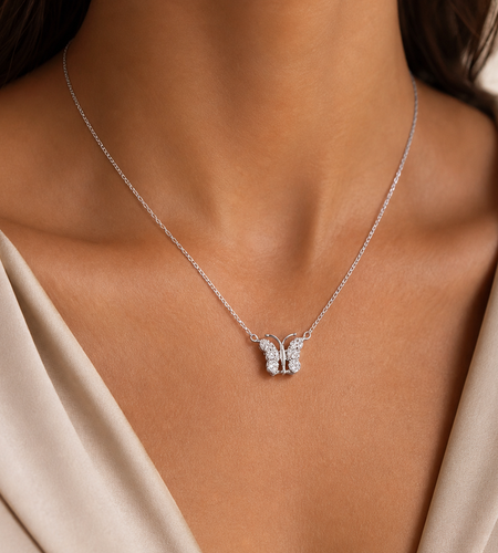 0.20 CTW Natural Diamond Butterfly Necklace – 14K White Gold | Simply Savvy LUXE