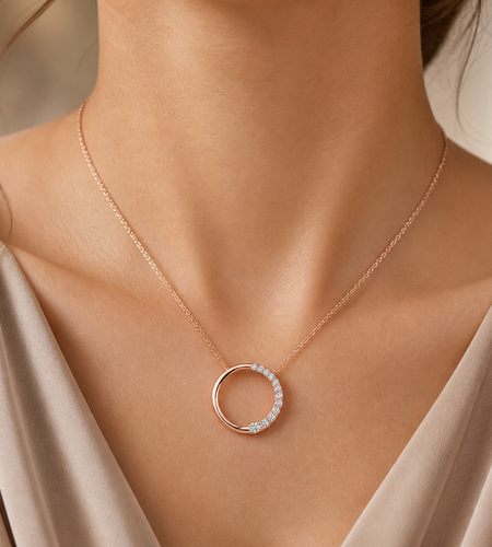 Simply Savvy “Endless Journey” 14K Rose Gold Diamond Circle Necklace